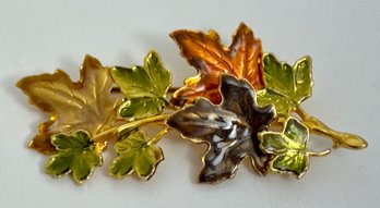 SIGNED KC GOLD TONE FALL LEAF BROOCH