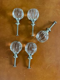 A Set Of 5 Crystal And Nickel Fluted Knobs