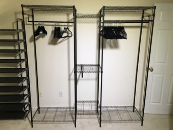 Fantastic Large Triple Metro Style Clothing Rack With 50 Flocked Black Hangers - SUPER Functional Unit - WOW !