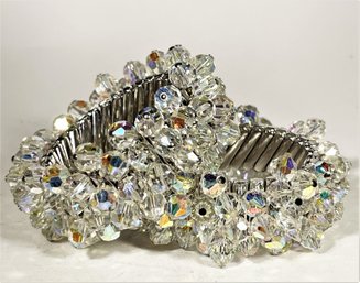 Pair Vintage Aurora Borealis 'shake' Crystal Expandable Bracelets 1960s