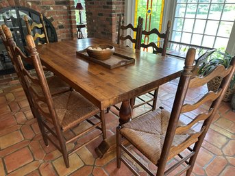 Nice Butcher Block Dining Table With 6 Rush Seat Ladderback Chairs