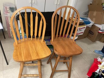 2 Wooden Swivel  Bar Stools