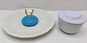 Mid-Century Modern Este Ceramiche Italy Sunflower Appetizer Plate & Modern Emile Henry France Butter Bell