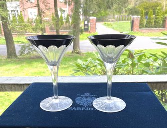 Pair Faberge 'The Grand Duke' Flashed Cut Crystal Martini Glasses In Velvet Presentation Case