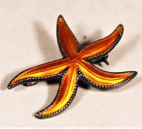 Vintage Scandinavian Sterling Silver Enamel Starfish Pin Brooch