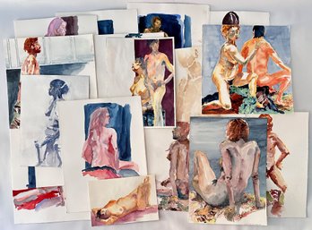 20 George Yourke Original Watercolor Paintings Of Nudes, Unframed