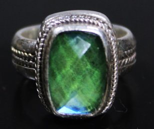 Fine Sterling Silver Ring Size 7 Having Green/blue Faceted Stone