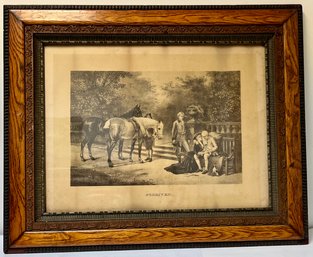 Large 1890s Romantic Antique Print - Forgiven - Ornate Frame 25.5 X 31.25 - Horses People - Unknown Artist