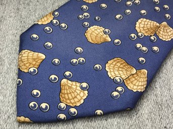 Wonderful Like New HERMES All Silk Tie With Pearls And Shells - Made In France - Nice Hermes Graphic Tie !