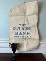 Vintage 1920s-30s Era Chase National Bank Canvas Money Bag & 'Bankers & Brokers 1935-36' Trophy