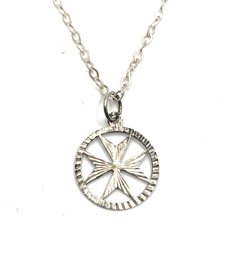 Vintage Italian Sterling Silver Chain With Star Circle Pendant Necklace
