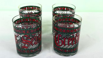 Houze Christmas Season's Greetings Stained Glass Drinking Glasses - Set Of 4