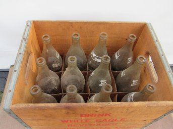 Vintage  Wood Crate12 Glass Bottles 12oz  White Eagle Beverages Chicopee Falls MA