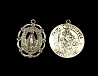 Lot Of Two Sterling Silver Religious Pendants