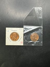 2 Lincoln Pennies 1960-D Large Date, 1960-D Small Date