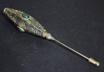 Vintage Gold Tone Green Stone Hat Or Stick Pin