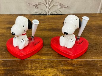 Vintage 1960s Snoopy Ceramic Heart Figurine Statue Pen Holder For Desk Set/2