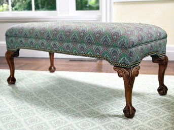 A Vintage Stool In Tapestry Print With Nailhead Trim