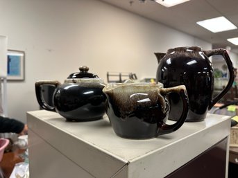 3 Pc. BrownTeapot, Creamer, And Pitcher