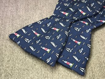 Fabulous Brand New VINEYARD VINES All Silk Bow Tie With Sailboats And Sea Birds - Blue / Pink / White !