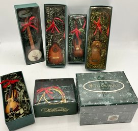 Williamsburg Ornament Lot ~ 7 Ornaments ~ 6 Musical Instruments & Prentis Store