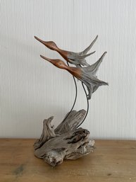 Dave Hughes Birds In Flight Carved Driftwood Sculpture