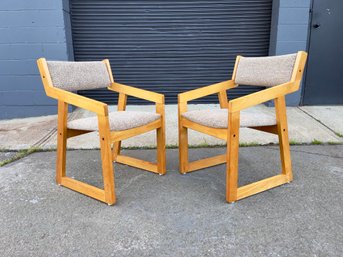Pair Of Vintage Angular Maple Armchairs