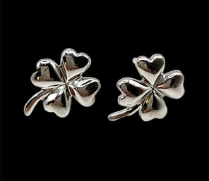 Vintage Sterling Silver Lucky Four Leaf Clover Stud Earrings