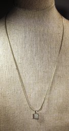 Fine Sterling Silver Chain Necklace Pendant Having Melee Diamonds