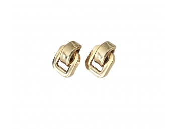18K Italian Gold Modern Square Drop Earrings With Omega Back 6 DWT