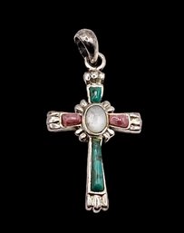 Beautiful Vintage Pink And Green Cross Pendant