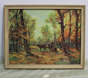 1942 Vintage Wood Scene Horse And Carriage (signed)