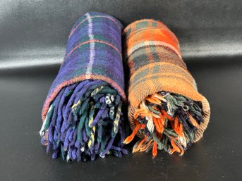 A Pair Of Vintage Plaid Throw Blankets In Wool