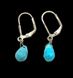 Vintage Sterling Silver Artisan Blue Beaded Dangle Earrings