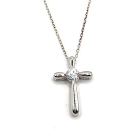 Lovely Sterling Silver Clear Stone Cross Pendant On Italian Sterling Silver Chain