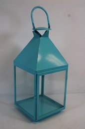 Large Metal & Glass Decorative Teal Lantern - Just Add A Candle