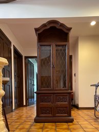 Lighted Display Cabinet With Moroccan Trellis Glass Doors