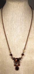 1928 Costume Gold Tone Necklace Having Citrine Colored Glass Stones 18'