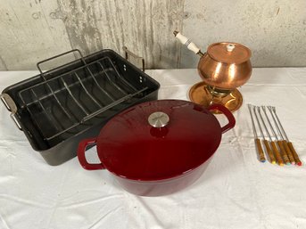 Fondue Pot With 6 Skewers Kirkland Signature Oval Dutch Oven Large Roasting Pan With Rack