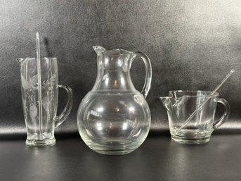 A Great Grouping Of Vintage Glass Pitchers