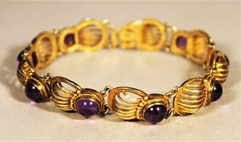 Gold Over Sterling Silver Genuine Amethyst Link Bracelet MCM