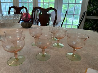 Set Of 7  Watermelon Glass Diamond Optic Bi Color Etched MINI Dessert Glasses