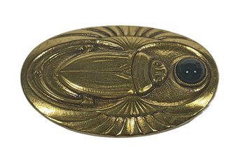 Gilt Brass Brooch Of Scarab Having Black Glass Stone