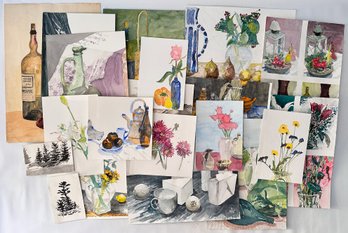 20 George Yourke Original Watercolor Still Lifes & Flower Paintings, Unframed