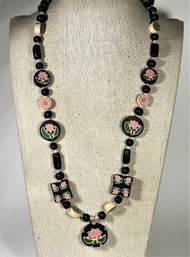 Fine Vintage Fimo Beaded Necklace Having Lotus Flower Pendant