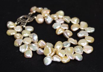 Sterling Silver And Genuine Cultured Pearl Double Strand Bracelet