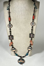 Vintage Southwestern Theme Fimo Clay Necklace Having Eagle Pendant