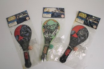 Set Of Three NOS Star Wars Paddle Ball With Yoda And Darth Vader