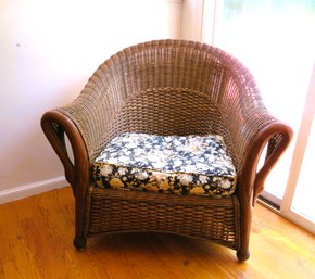 Vintage Rattan Wicker Chair With Carved Swan Arms