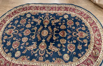 Floral Designed Oval Navy Carpet With Maroon Border 6' 7' X 9' 6'